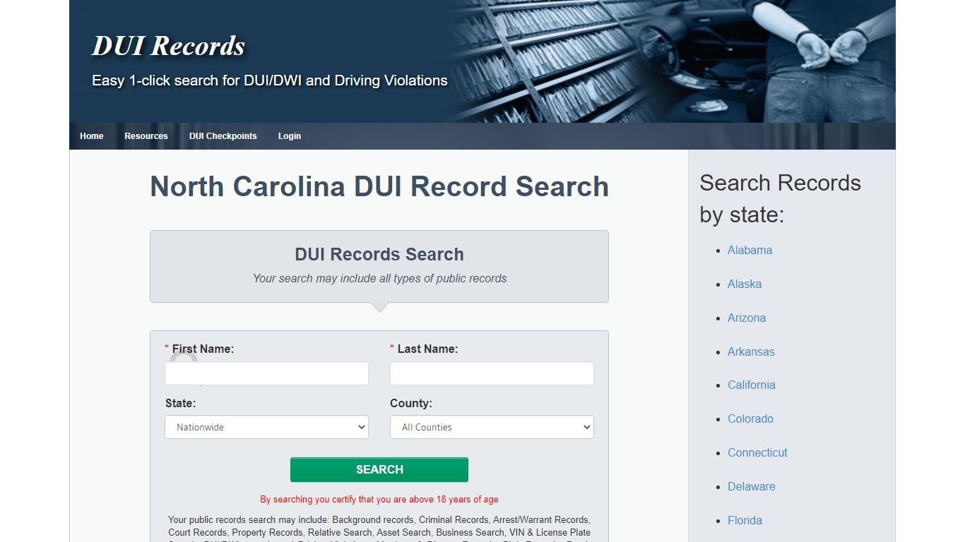 North Carolina NC | DUI Records Search