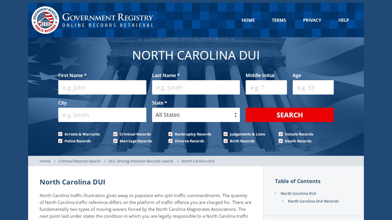 North Carolina DUI Records - GovernmentRegistry.Org